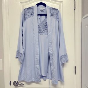 Satin lace robe and chemise/babydoll nighty set